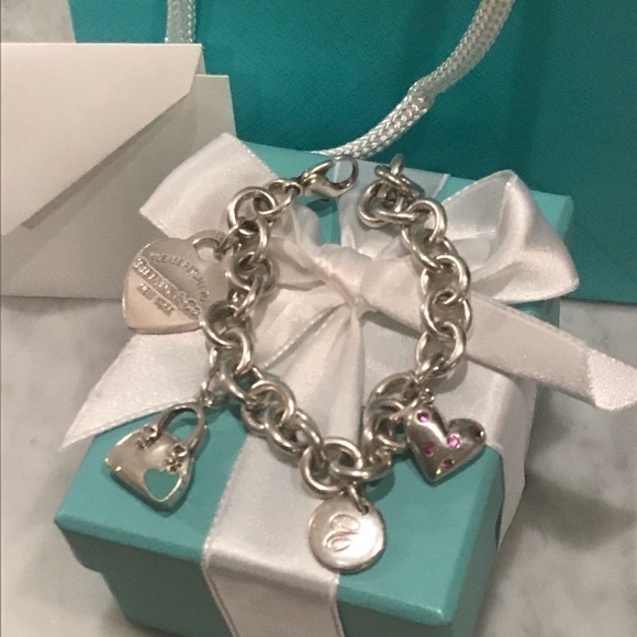 Tiffany & Co. Charm Heart Bracelet w/ Etoile Pink Sapphire & Blue Heart Purse - Picture 7 of 14